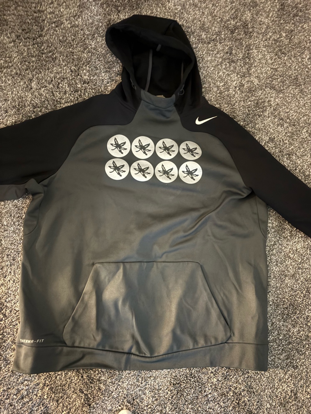 Nike Gray Pullover Hoodie with Black Sleeves and White Logo Circles